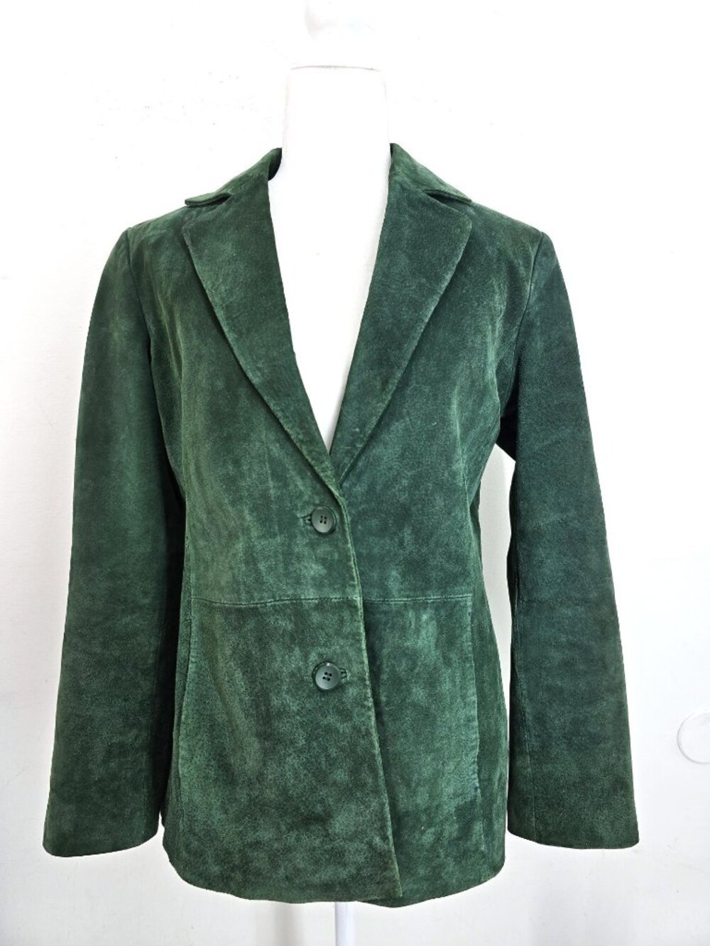 Vintage 90s Siena Emerald Green Blazer Style Leather Suede Jacket Coat Womens 8